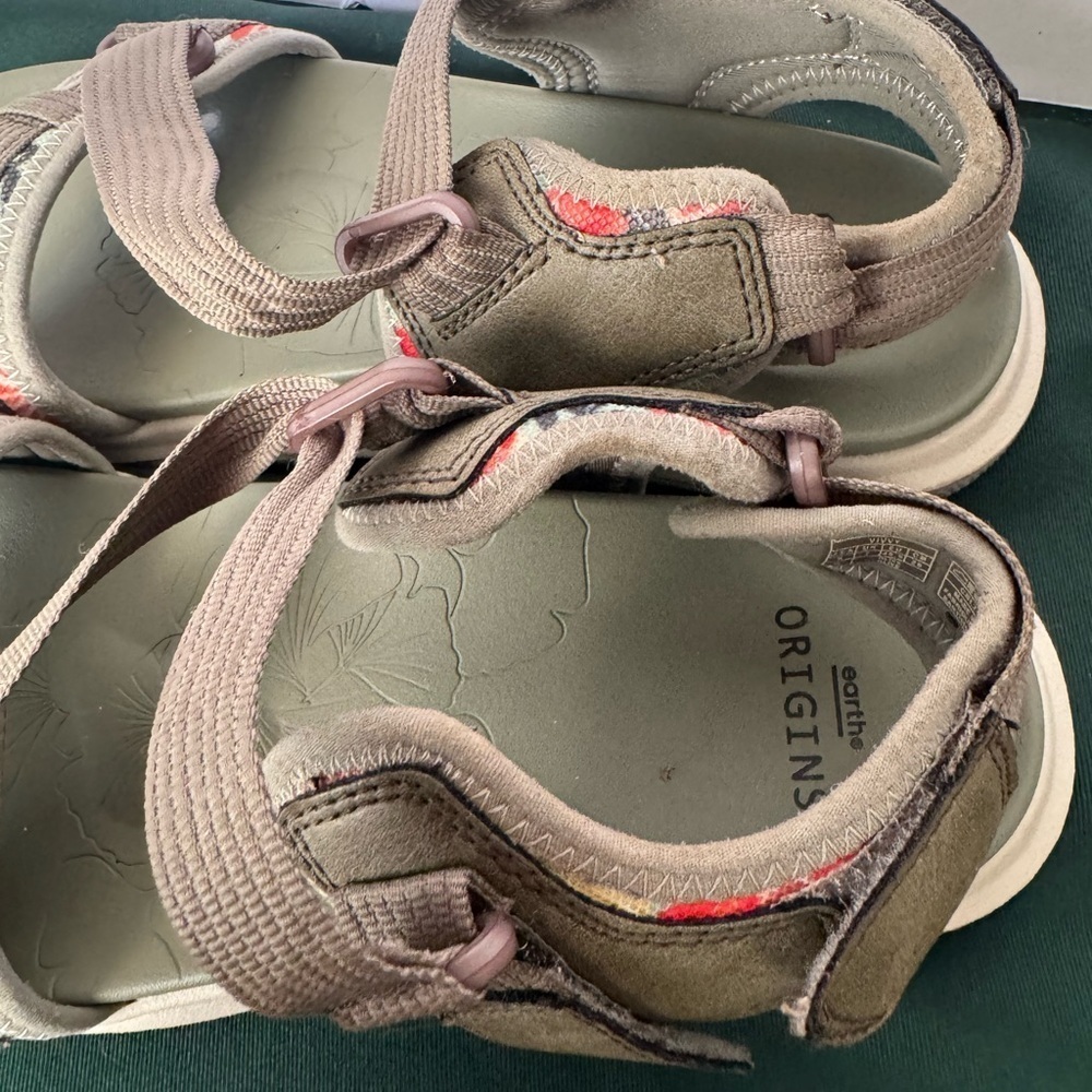 Earth Origins Strappy Sandal Womens 9 Olive Vivvy Hiking Vegan Beach Walking - Picture 9 of 16
